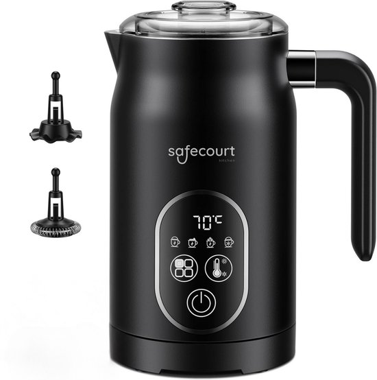 Safecourt kitchen Elektrische Melkopschuimer – 100% PFAS-vrij – Display & Temperatuurregeling – 4-in-1 – 350ml – Zwart