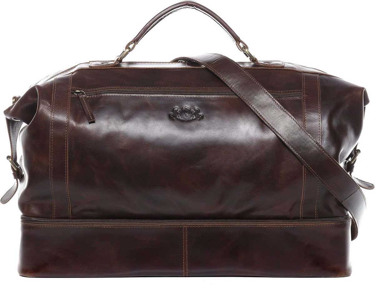 Echt Leren Weekendtas met Smart-compartiment 55 cm - Duffeltas voor Overnachting - Uniseks - Bruin