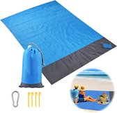 Trankielo - Picknickdeken Waterdicht Groot 200x145cm Wasbaar Zanddicht voor Strand Camping Wandelen - Blauw met Handvat