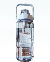 Bol.com Motivatie Drinkfles- Blauw- Fles- 2L fles- Waterfles met rietje- Bidon- 2 liter Waterfles- Water drinken- Fles met tijde... aanbieding
