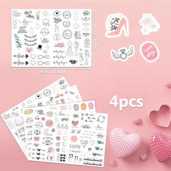 Vintage Bruiloft Gastenboek Stickers - Liefdesstickers voor Plakboek, Kaarten, Fotoalbum - Cadeau en Decoratie
