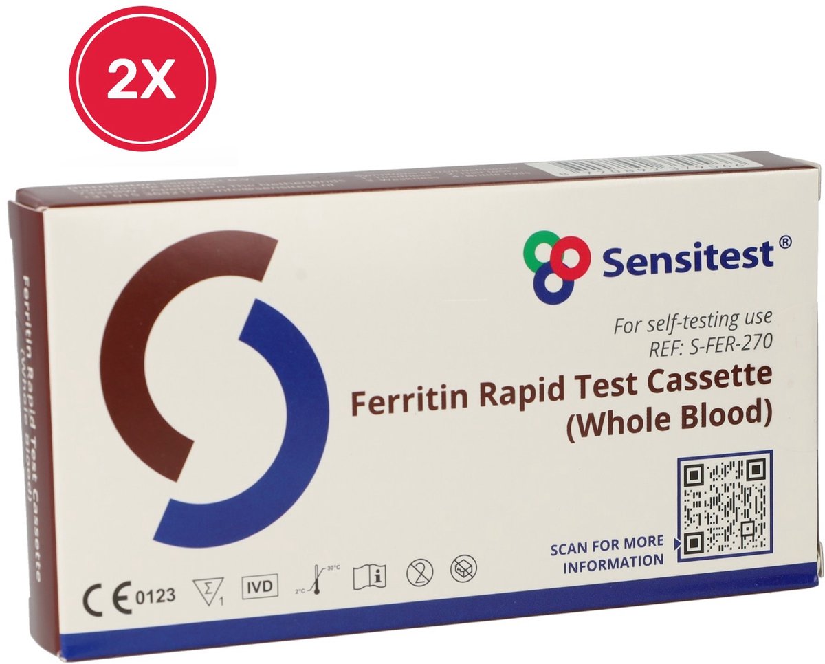 2 stuks Ferritine Sneltest - Zelftest voor IJzertekort - Binnen 5 minuten resultaat – Eenvoudig thuis uit te voeren