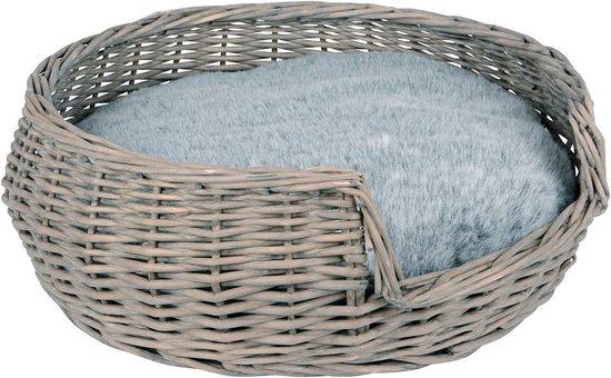 RM E-Commerce Hondenbed hondenmand hondenmand van wilgentenen met kussen, grijs, diameter 55 cm, voor honden en katten