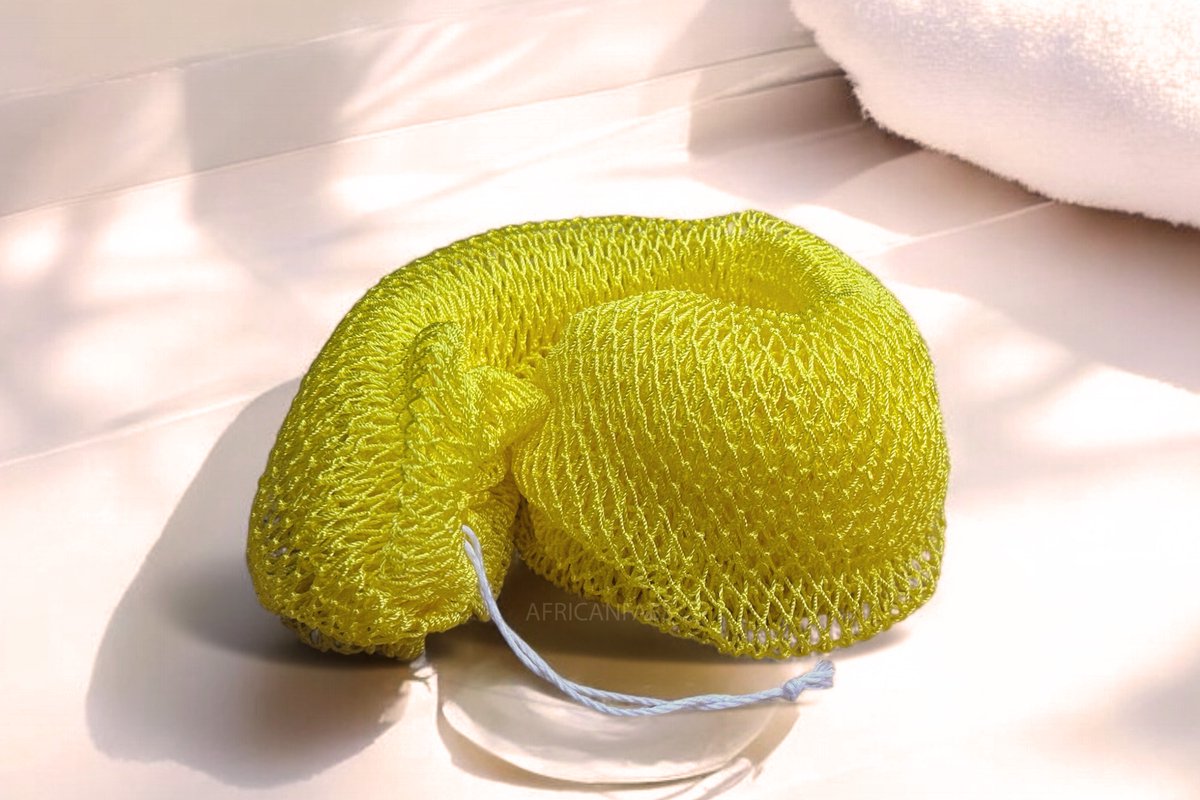 Goedkoopste AfricanFabs® Afrikaanse spons / net sponge - traditionele SAPO spons / Ghanese scrub spons - Geel