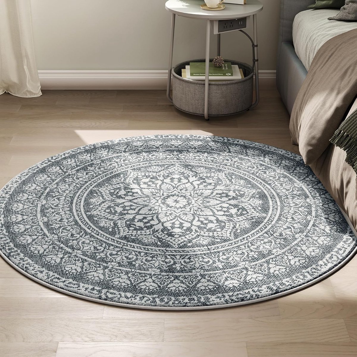 Vloerkleed – Rond – 120 cm – Boho-stijl – Antracietgrijs