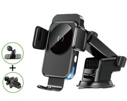 Telefoonhouder Auto - Dashboard, Voorruit en Ventilatie - GSM Houder Auto - Zuignap en Ventilatierooster Klem - Autohouder 15W Draadloze Oplader - Automatisch Gravity Klem - Autohouder Draadloos lader