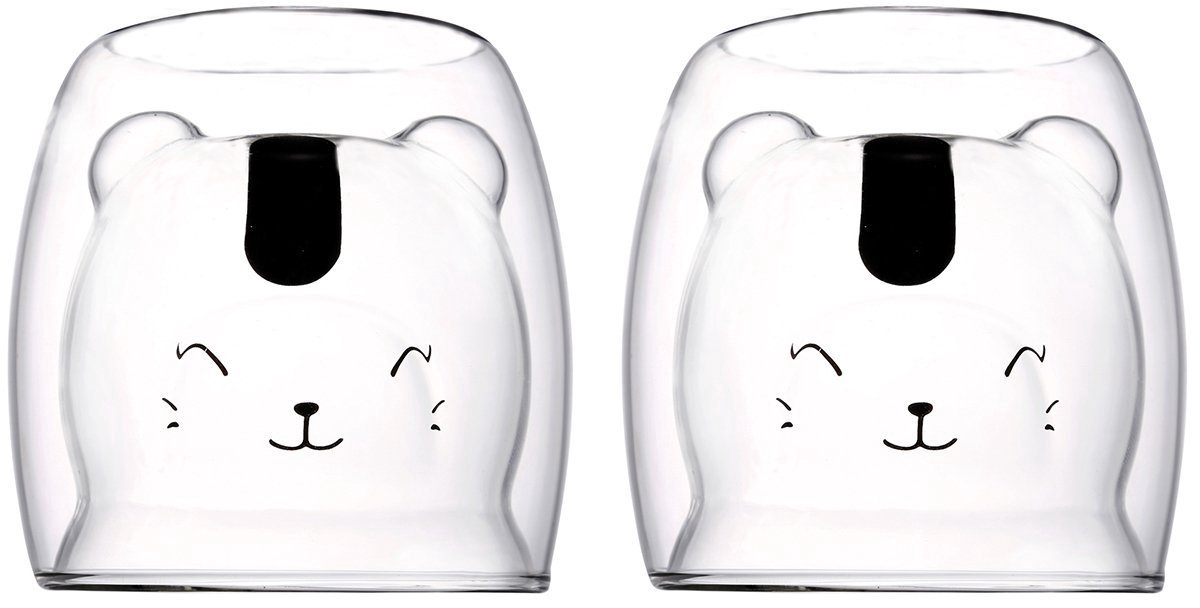 Dubbelwandige Glazen Koffiekopjes met Berenvorm – Set van 2 – 250ml