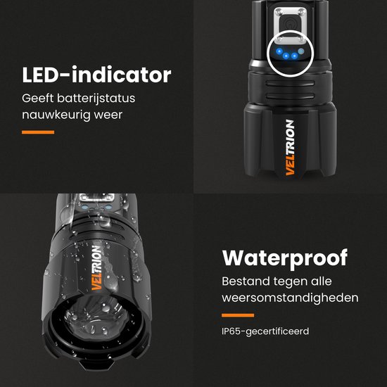 Veltrion Zaklamp LED Oplaadbaar - Gratis Accessoires - Militaire Zaklamp - 6000 Lumen - 26650 Batterij - 5 Standen - Powerbank Functie - Zaklamp op Batterijen - Noodpakket