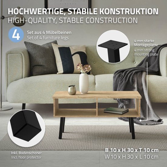 Ml-design Tafelpoot Set 4 Stuks H 42 Cm Donkergrijs Staal 4x4 Cm I-vorm Hoek 96 Graden