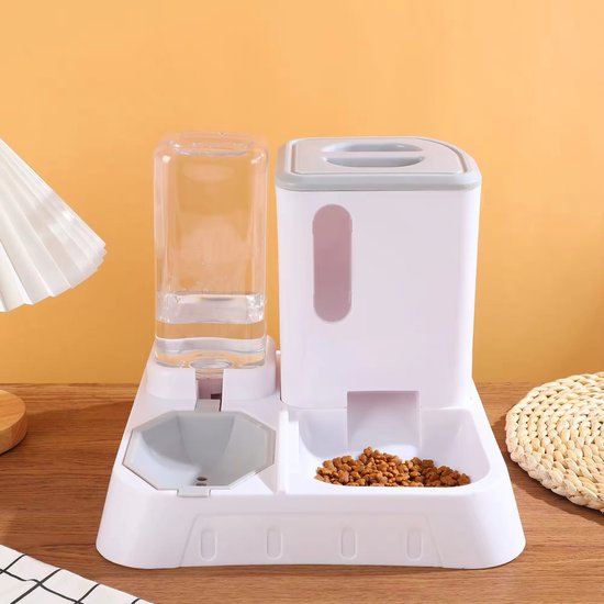Kattenvoerbak Automatisch 2-in-1 met Watercompartiment Wit - Kattenvoerbak - €25,99