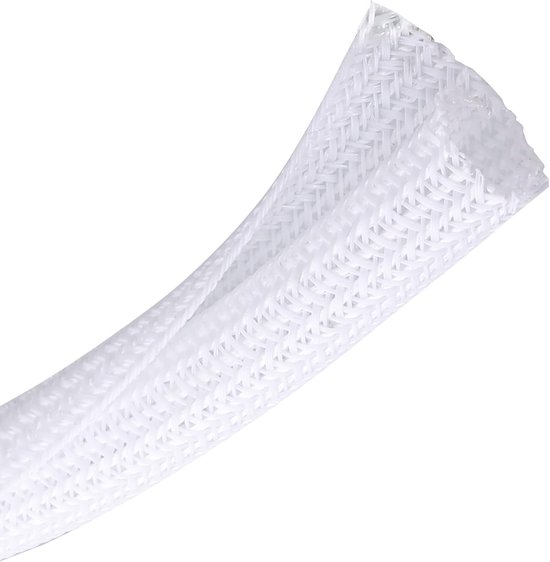 Gaine de câble tressée - 2 m - Diamètre 19 mm - Protection de câble - Extensible - Découpable - PET - Wit - Pour TV / Ordinateur / Home Théâtre / Compartiment moteur
