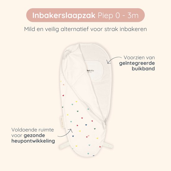 Puckababy Piep Inbakerslaapzakje baby (0-3m) - Hearts Confetti - Katoen TOG 0.5 - Zomerslaapzak van Puckababy — afbeelding 2