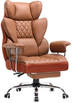 Chaise de bureau ergonomique - Chaise Gaming - Chaises - Chaises de bureau - Dossier à ressorts ensachés - Repose-pieds réglable - Assise large et confortable - Inclinaison 90-135° - Avec accoudoirs et roulettes - Marron - Tissu