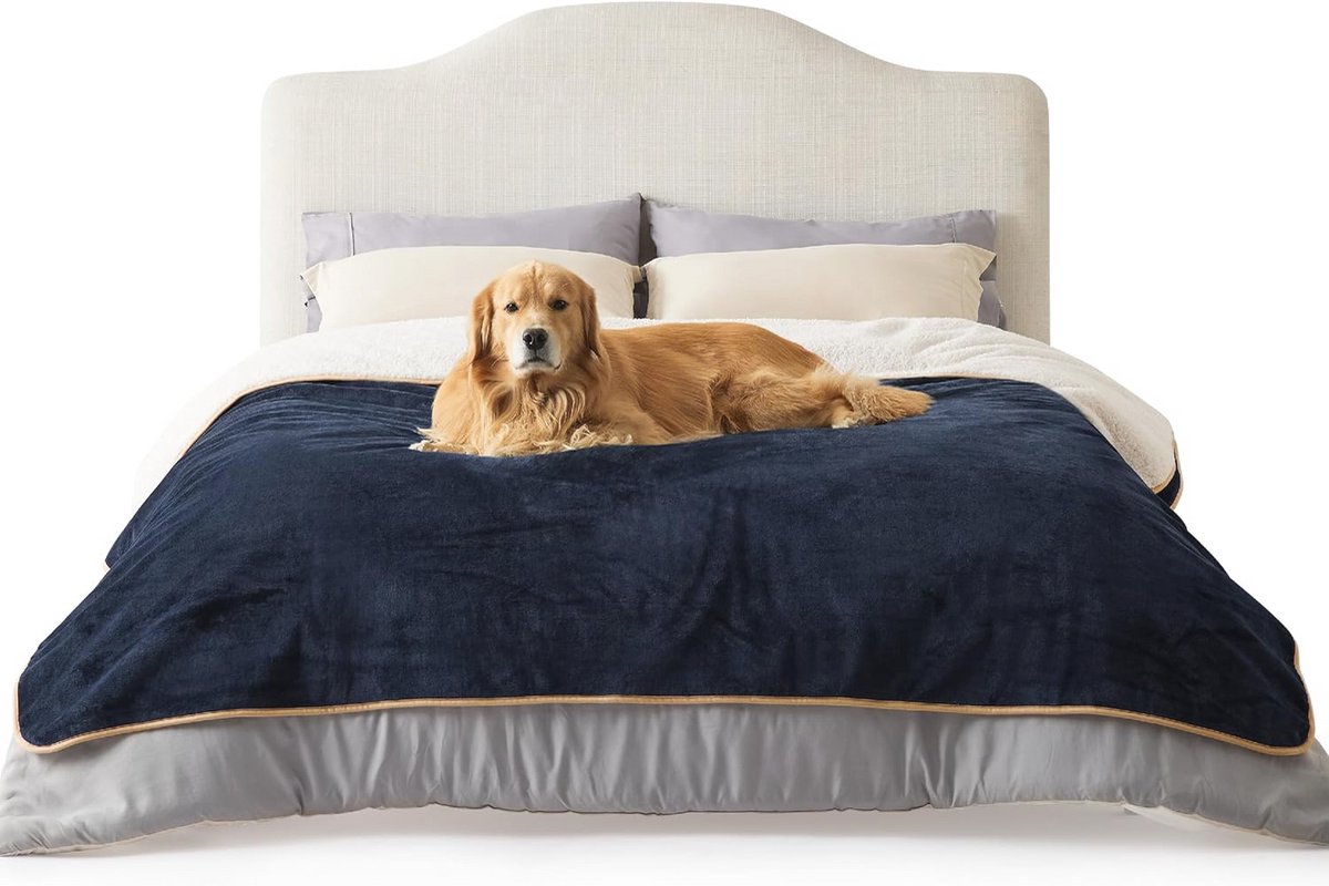 Waterdichte hondendeken voor grote honden en katten - 229x218cm, wasbare fleece bankbescherming, omkeerbaar en comfortabel, marineblauw