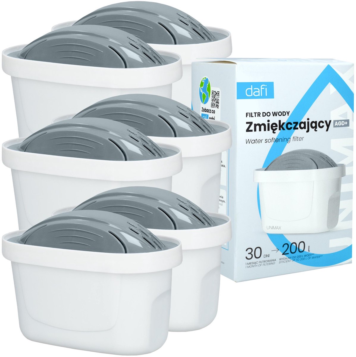 Dafi, waterfilters, waterfilterkatridge voor waterfilterkannen Dafi Unimax, wateronthardingsfilter AGD+, original, 6 stuks
