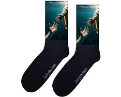 LuckyDay Socks - Jezus hand - Hulp - Psalm - Verjaardag cadeau - Kerstsokken - Geloof - God - Bidden - Volgers - Beterschap - Leuke sokken voor hem en haar - Cadeau voor hem en haar - Kerstcadeau - Hoop - Paas cadeau - Socks maken Happy - Maat 37-44