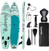 Supper Sup Board XL - Max. 220KG - Opblaasbaar – Paddle Board – Waterdicht Telefoonhoesje – Pomp – Vin – Leash – Draagtas – Touring 381 x 81 cm - Turqoise