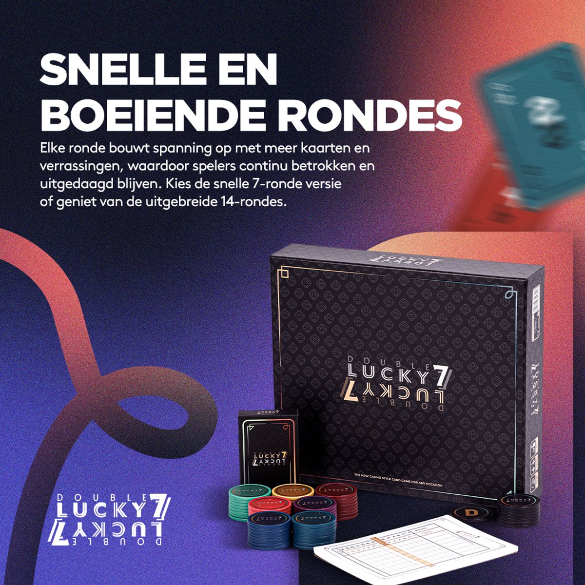 Double Lucky 7 - Kaartspel voor volwassenen en families - 2024 Editie - Verrassend snel gezelschapsspel in luxe casino stijl - Familiespel voor 2 tot 7 spelers – Vanaf 14 jaar - 40 min — afbeelding 5