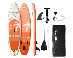 Supper Sup Board - Opblaasbaar Paddle Board - 285 x 76 cm - Max. 120KG - Inclusief Verstelbare Peddel - Pomp - Vin - Leash & Draagtas - Oranje