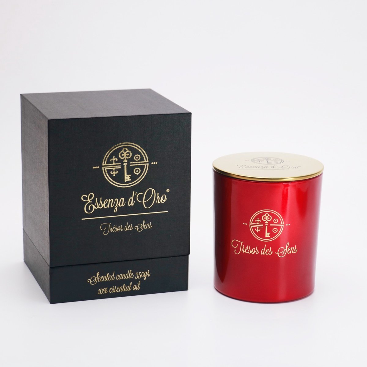 Luxe geurkaars - Geur freesia - Fleur de Vent - 340 gram - brandtijd 45 uur -Essenza d'Oro - Trésor des Sens - sojawas - bijenwas - natuurlijk - paraffine vrij - kaars cadeau vrouw - kaarsen wellness - luxueuze verpakking