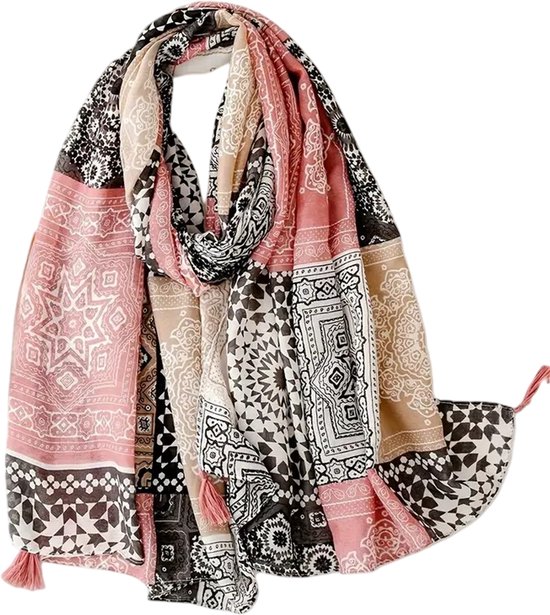 Dames Sjaal - Sjaal Dames - Voorjaarssjaal - Zomersjaal - Mode Sjaal - Shawl - Omslagdoek - 180 cm*80 cm - Roze - Zwart - Kaki