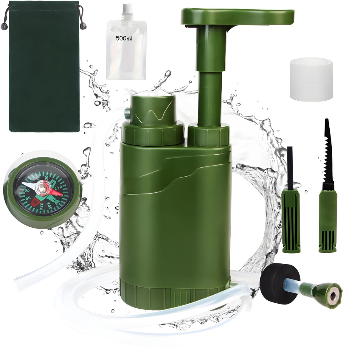 PolkaHome Waterfilter voor buiten, met 2000 liter filtercapaciteit, verwijdert 99,99% van alle bacteriën en filtert virussen, deeltjes en zware metalen, waterfilter, outdoor survival waterfilter camping.