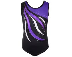 Turnpakje Mouwloos - Gymnastiek Pakje Meisje - Paars met Kristallen steentjes - 7-8 jaar