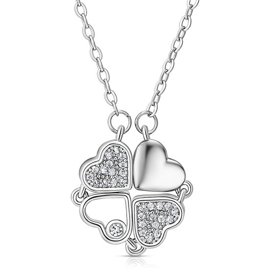 14k wit gouden collier met hanger met saffier en diamant 0.16 ct - 45