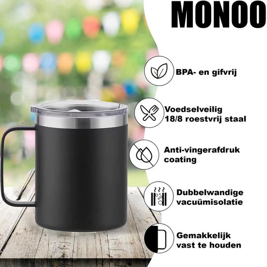 Premium RVS Koffiebeker To Go - Thermosbeker - Theebeker - 350ml - Zwart