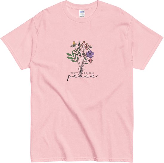T-shirt original avec texte inspirant et imprimé floral subtil – Aujourd'hui, je choisis la paix – Rose – XL