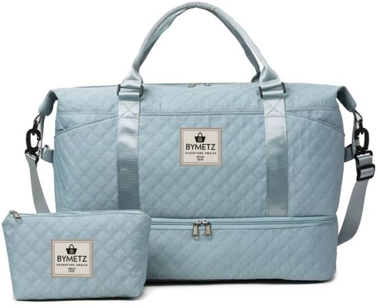 Set de Bagage à main 55 x 35 x 25 cm et 55 x 40 x 25 cm - Avec housse Smart pour valise - Sac de voyage 55 x 40 x 25 cm et 55 x 35 x 25 cm - Trousse de toilette assortie incluse - Nieuwe tailles Transavia et KLM - Blue ciel