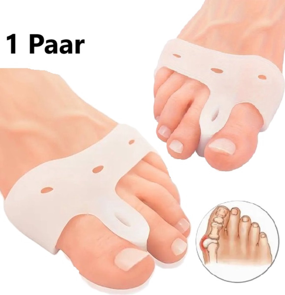 Goedkoopste Hallux Valgus Siliconen Teencorrector I Teenspreider I Grote Teen Recht Maken I Schok Absorberend I Met Gaten I Wit I 1 Paar