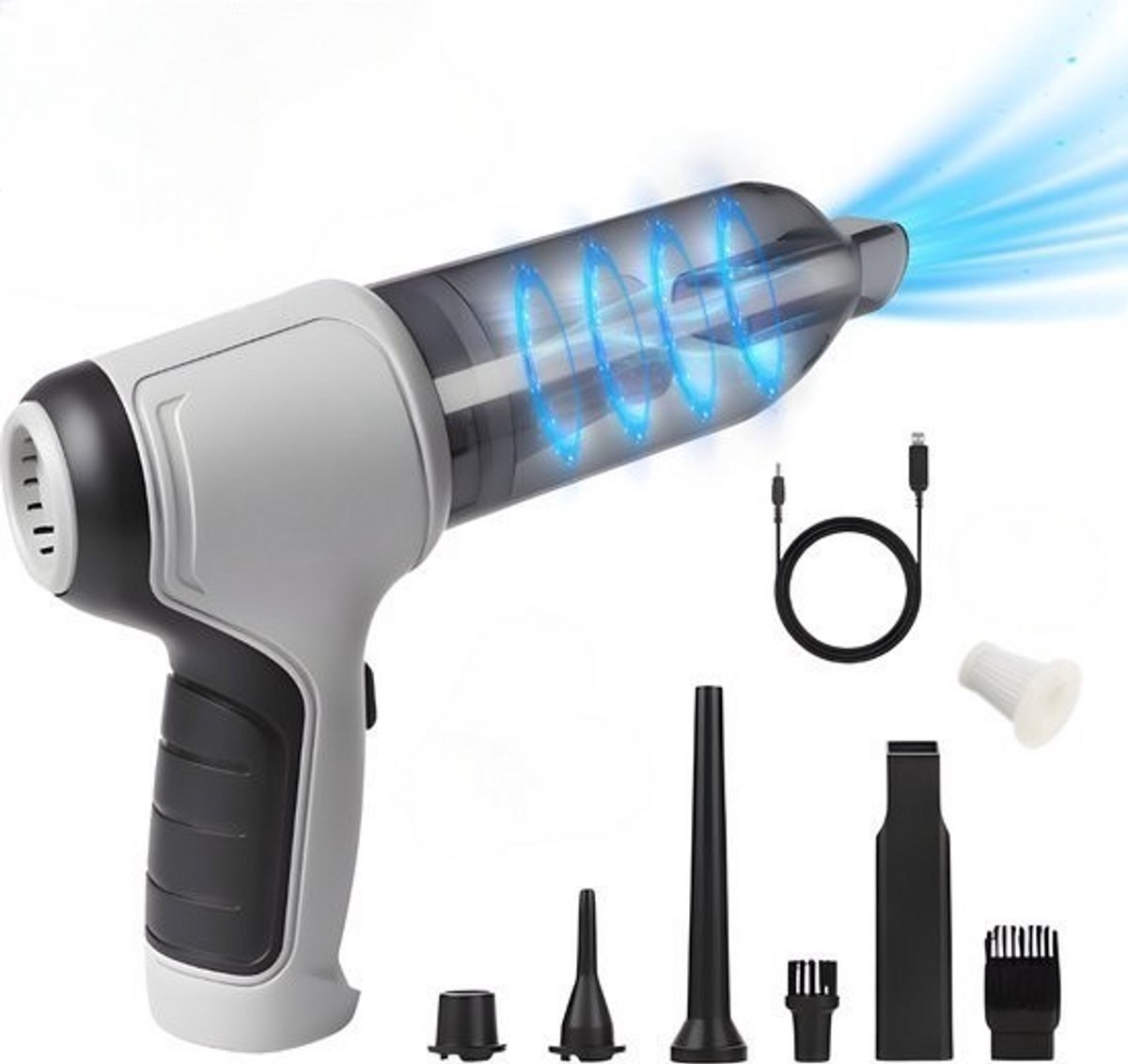 Auto Stofzuiger Draadloos V2 - Nat & Droog - Kruimelzuiger - Handstofzuiger - Kleine Stofzuiger - Air Duster - Grijs