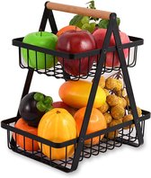 Corbeille à fruits noirs à 2 étages pour cuisine moderne - Panier de rangement pour pain, légumes et snacks