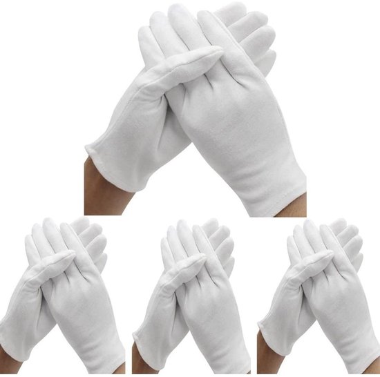 Witte katoenen handschoenen – 12 paar – Geschikt voor droge handen, hydratatie, make-up, eczeem, spa- en muntsieradeninspectie, serveerhandschoenen