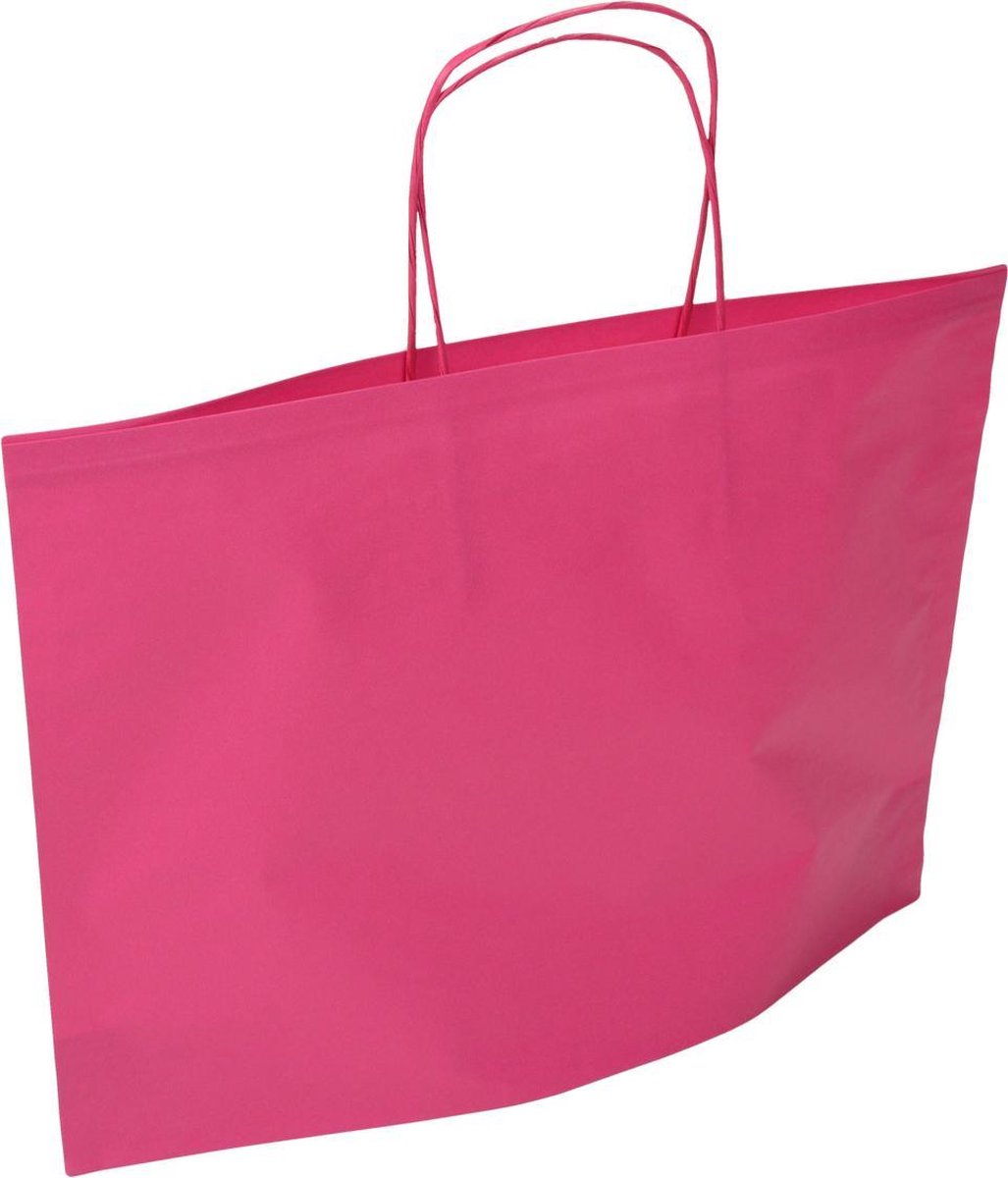 Papieren tassen - 36 x 27+ bodem 10 cm [m] - Fuchsia Roze - Gedraaide grepen - 50 stuks