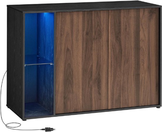 Emporius Ladekast met lamellen, zwart, woonkamer ladekast met LED - Loft stijl, Elegant, Modern - 2-deurs dressoir - 104 cm breed