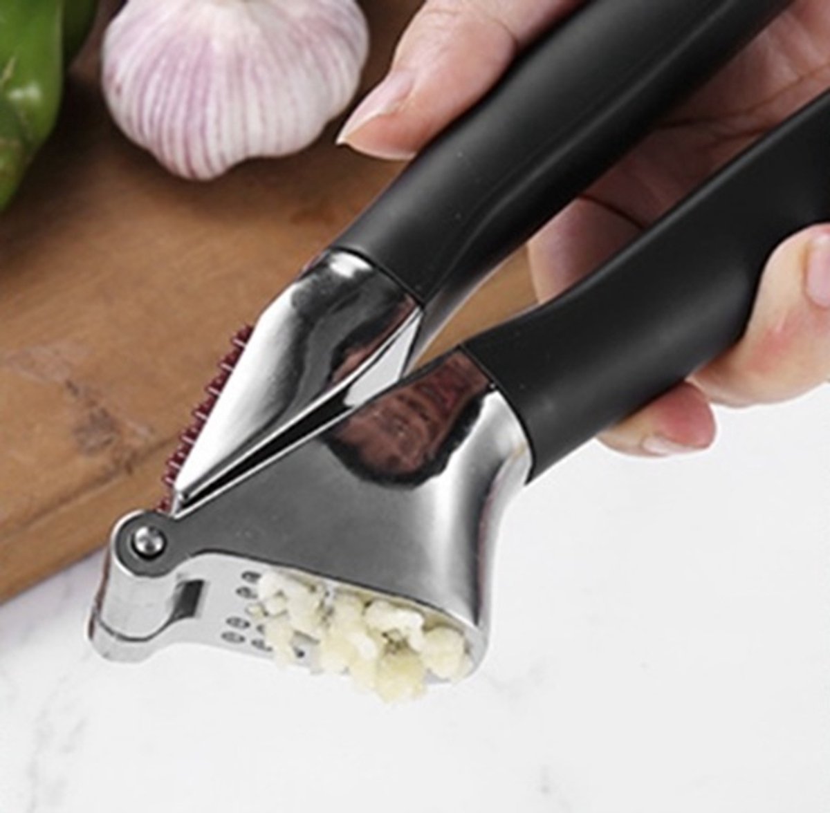 Knoflookpers - Gemberpers - Ergonomisch Handvat - Eenvoudig Reinigen - Zilver/Zwart