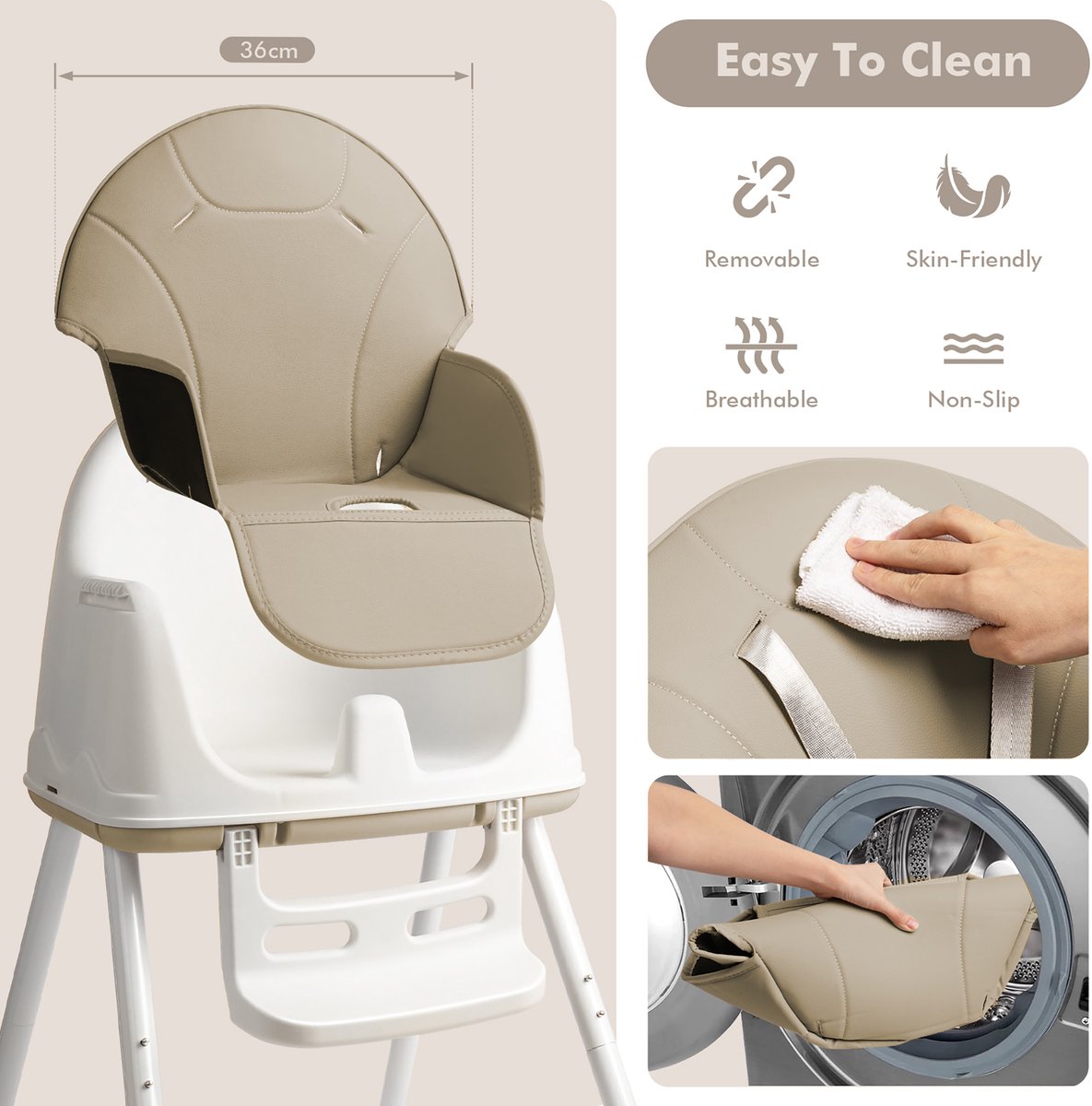 Aufun 3-In-1 Kinderstoelen, Kinderstoel, Eettafel, Babystoel, Babywalker, Babywalker, Stoelverhoger, Kinderzitje Voor Baby'S Van 6-36 Maanden, Tafel, Stoel Met Tafel En Wielen, Dienblad, Draagbaar, Beige thumbnail 4