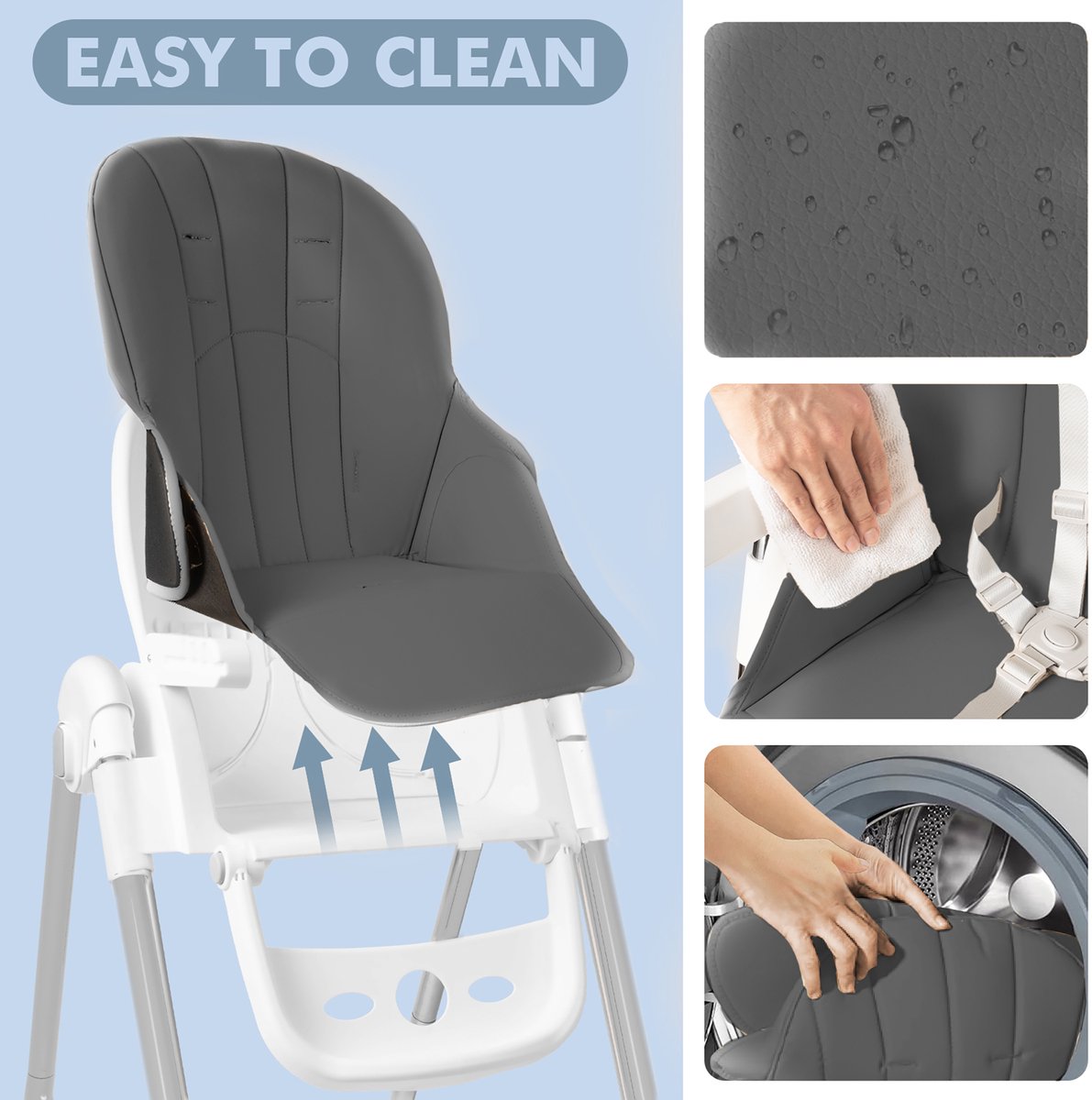 Aufun Kinderstoelen Kinderstoel Eettafel Opvouwbare Babystoel Kinderverhoger Kinderzitje voor Baby 6-36 Maanden Tafelstoel met Tafelblad Draagbaar Buiten Binnen (Grijs) thumbnail 2