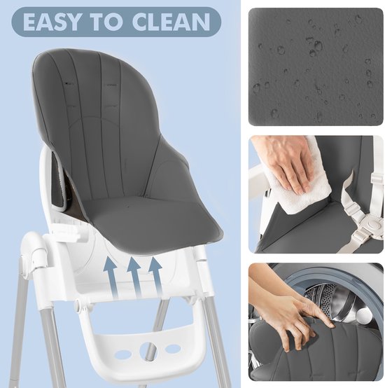 Aufun Kinderstoelen Kinderstoel Eettafel Opvouwbare Babystoel Kinderverhoger Kinderzitje voor Baby 6-36 Maanden Tafelstoel met Tafelblad Draagbaar Buiten Binnen (Grijs) — afbeelding 2
