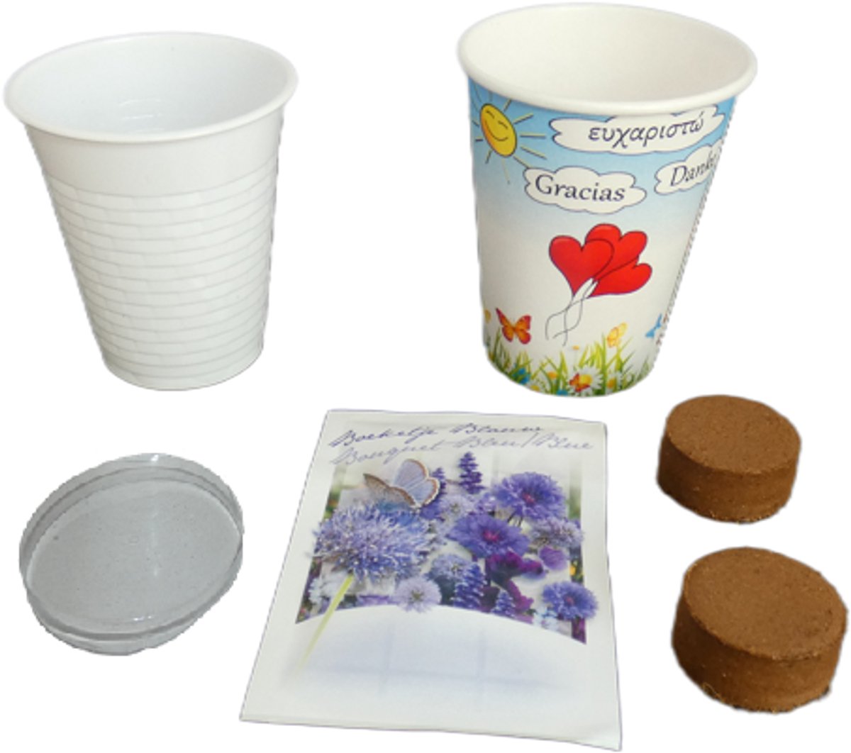 24 stuks Flowercup Bedankt Boeketje Blauw, bedankje voor : Afscheid collega - Jubileum - Bruiloft - Zorgmedewerkers - Vrijwilligers