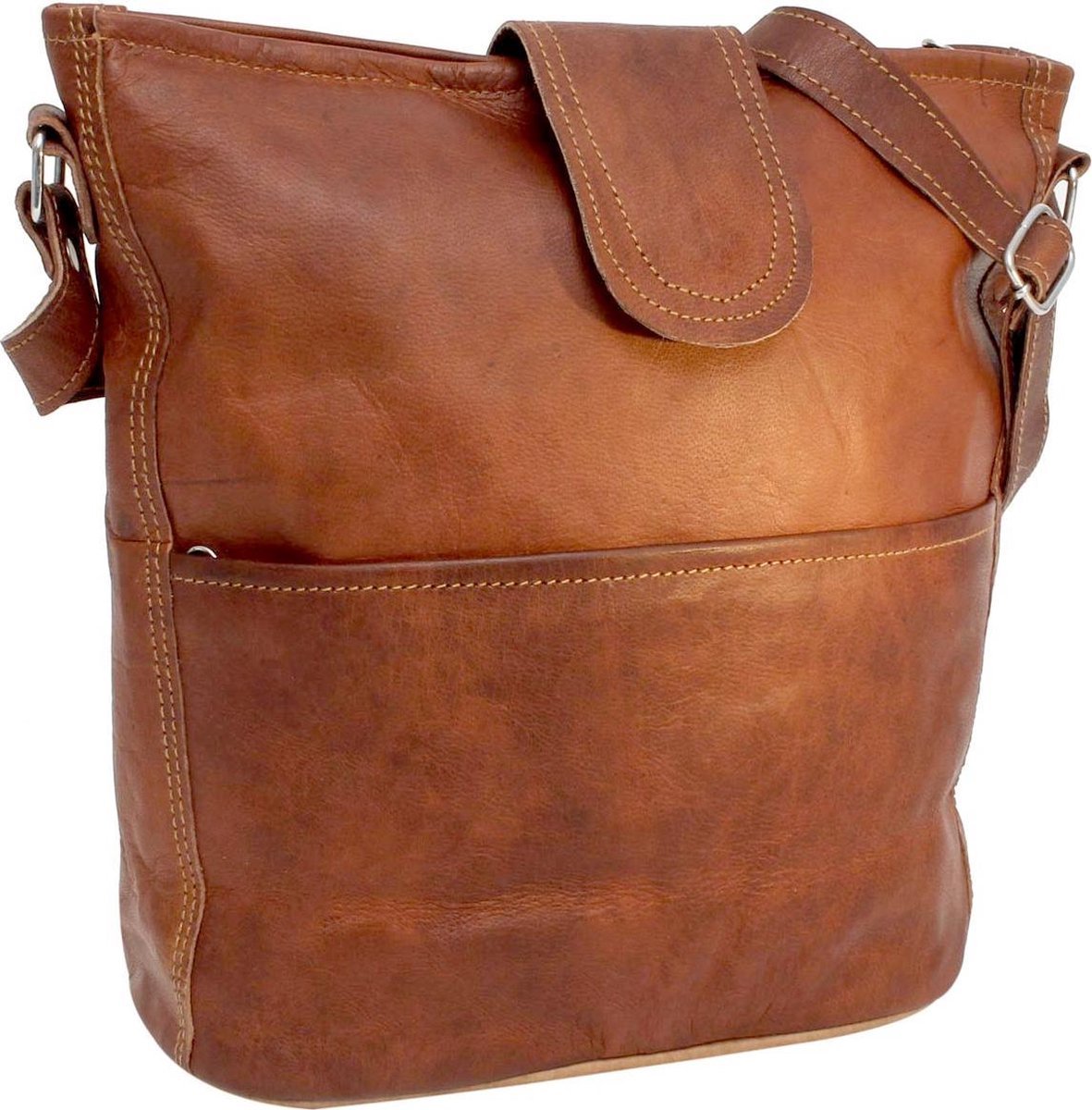 Damestas Hobo tas Atlantico Crossbody tas Cognac Bruin Leer – Handgemaakt van ECHT LEER – 30 x 32 x 10 cm - Schoudertas – Casual tas Vintage Style