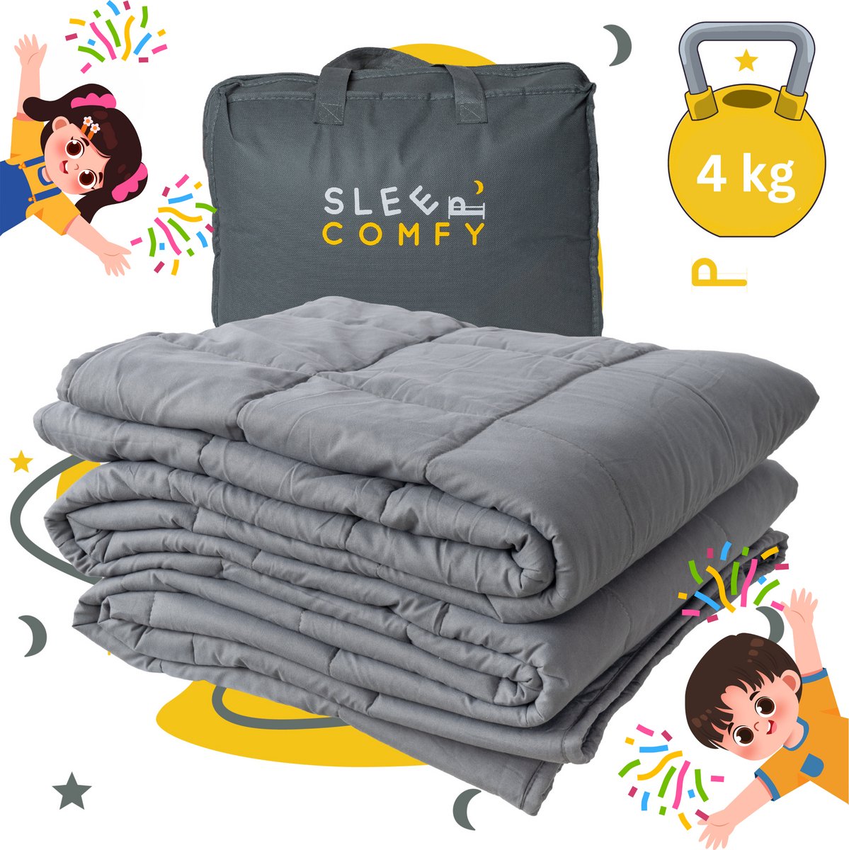 Sleep Comfy Katoen Verzwaringsdeken voor Kinderen – 4 kg – 100x150 cm – Rustgevende Druk – Zacht & Veilig – 100% Katoen - Comfortabel voor Alle Seizoenen – Antraciet