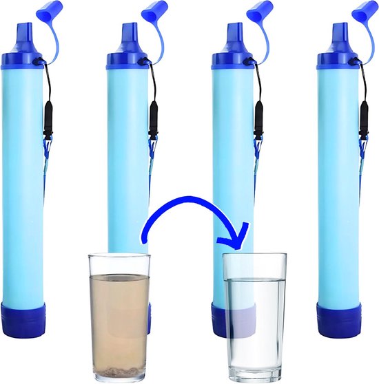 PrepWise Water Filter Survie - Lifestraw - Set de 4 - Appareils de purification d'eau - Système de filtre à eau - Pour emballage d'urgence et situations d'urgence - 6000 L au total