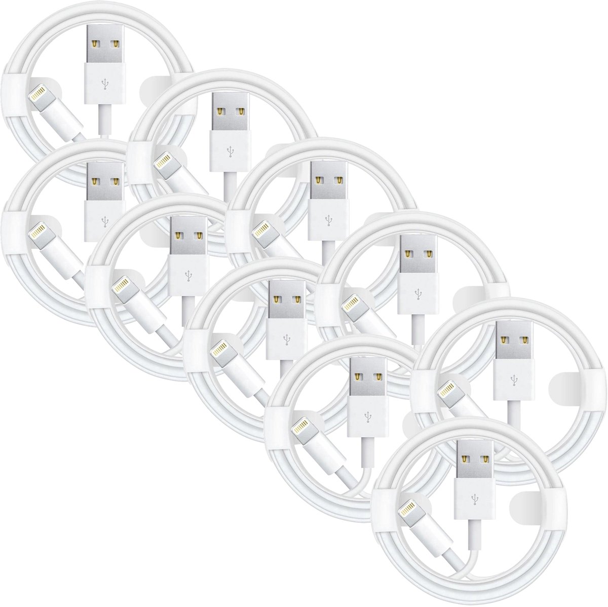USB A naar Geschikt voor: USB Lightning Kabel - 2 Meter Oplaadkabel 10x - Wit