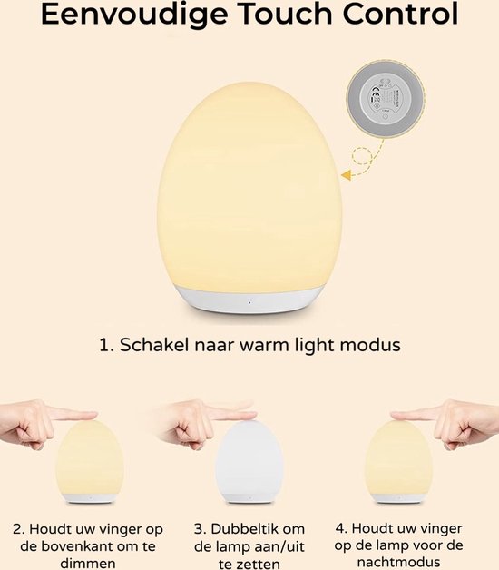 Oplaadbaar Nachtlampje Voor Kinderen - Warm Wit - Nachtlampje Baby - Dimbaar en Draadloos - Timer- en geheugenfunctie - USB Oplaadbaar Nachtlampje Volwassenen