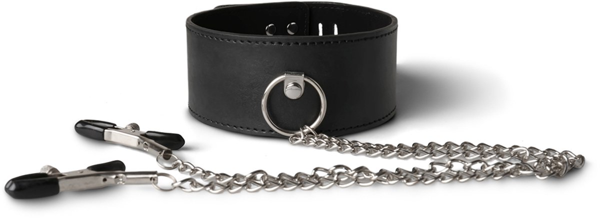 BDSM Halsband met Tepelklemmen – Verstelbare Kraag met Kettingen voor Dominantie & Fetish Spel