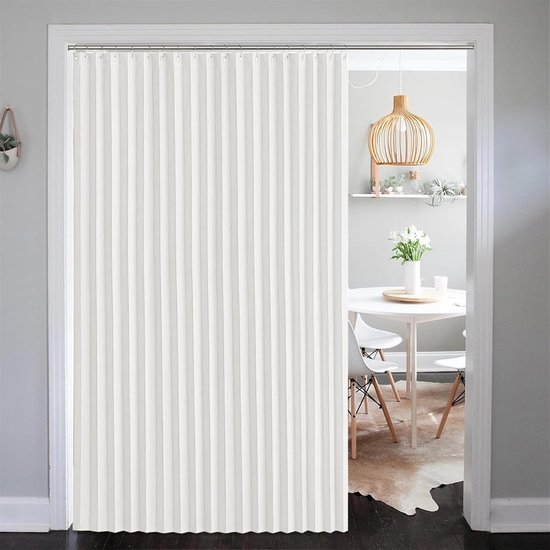 SK Studio Magnetische vouwdeurgordijnen in accordeonstijl kastgordijnen kamerverdeler geplooide gordijnen met haken voor kantoor, badkamer, slaapkamer, deuropening, 1 paneel, wit, 140 x 241 cm (b x l