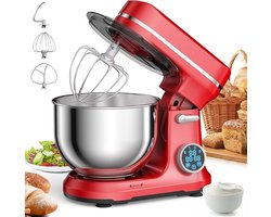 Traumheim® XS-001 5L Standmixer, 1200W keukenmachine, OLED digitaal display, elektrische keukenmachines met 3 accessoires en kom, blender (rood)